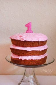 A perfectly pink 1st Birthday Cake that is great for little ones on a low sugar diet.