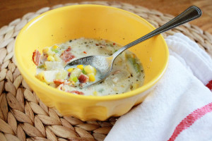 Packed corn, potatoes, celery and bacon this Bacon Corn & Potato Chowder is hearty and delicious, it's sure to fill you up and make you feel good.