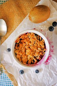 The sweet and tangy flavors of this Blueberry Kiwi Crisp are a fun change from the traditional apple crisp, tastes like summer in a bowl.